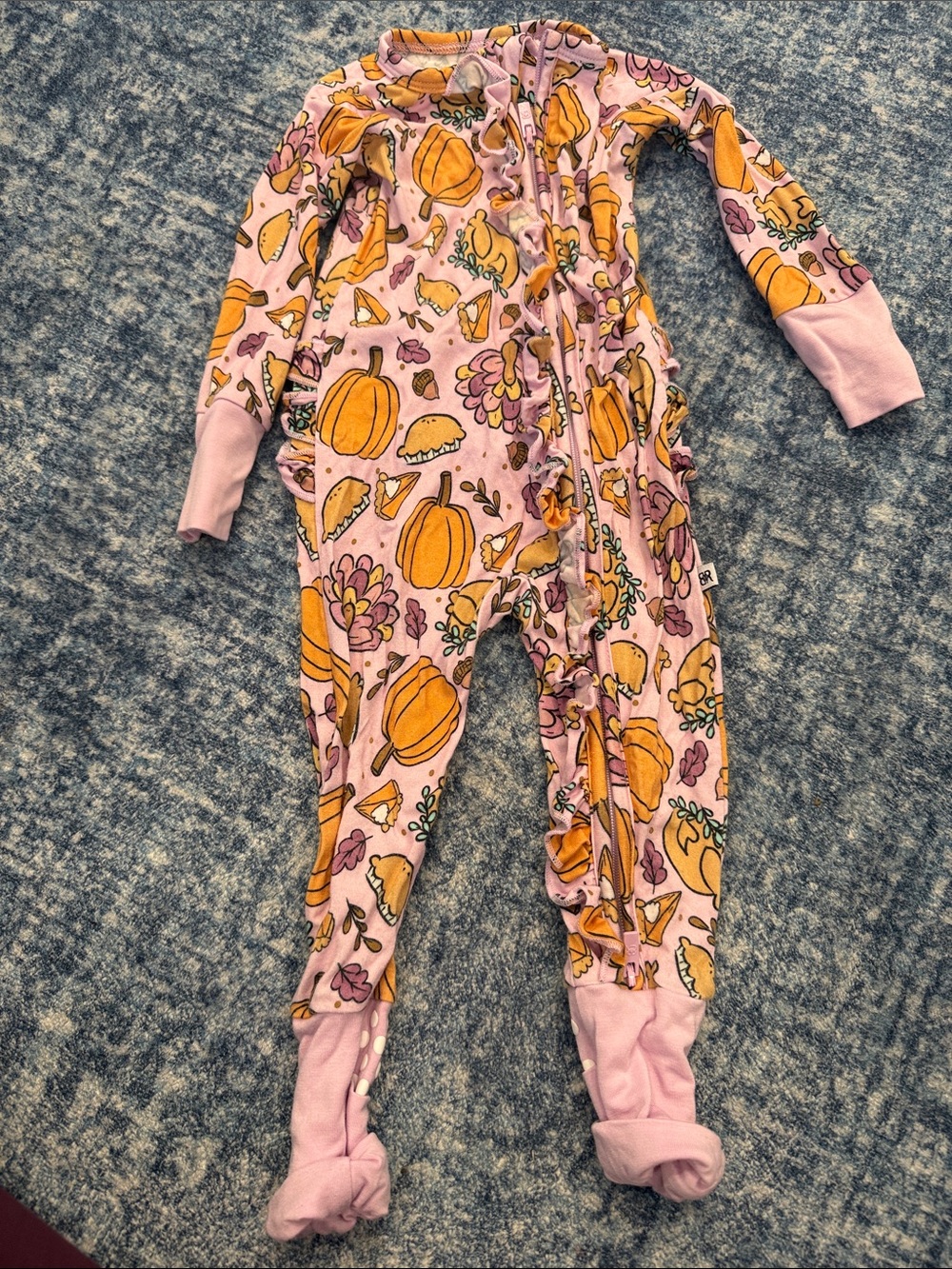 Pink Pumpkin-Print Footed One-Piece Pajamas for Kids